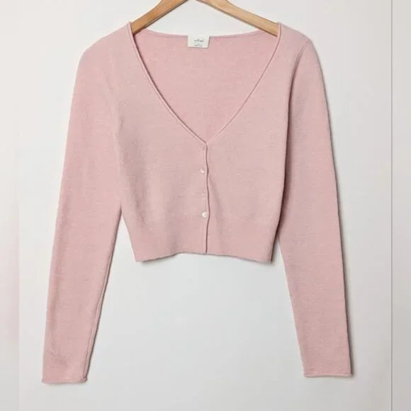 WILFRED Santorini Cardigan Sweater Cashmere Wool Dawn Pink M Medium Aritzia - Picture 11 of 16